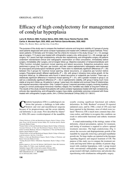 Efficacy of High Condylectomy for Management of Condylar Hyperplasia