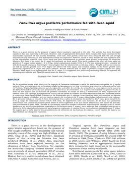 Panulirus Argus Postlarva Performance Fed with Fresh Squid