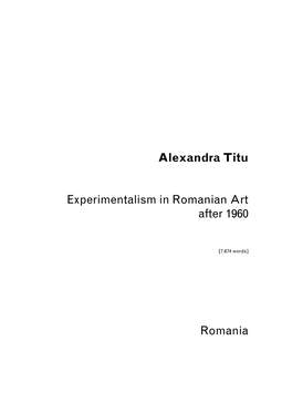 Alexandra Titu Experimentalism in Romanian Art After 1960 Romania