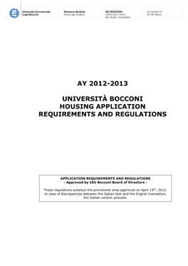 Bocconi Scholarship Application Requirements and Regulations