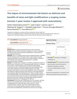 The Impact of Environmental Risk Factors on Delirium and Benefits of Noise and Light Modifications