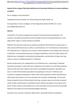 Aspects of the Ecology of Bartramia Halleriana and Crossocalyx Hellerianus in Oceanic Deciduous Woodland