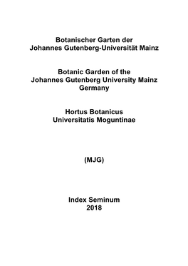 Botanischer Garten Der Johannes Gutenberg-Universität Mainz
