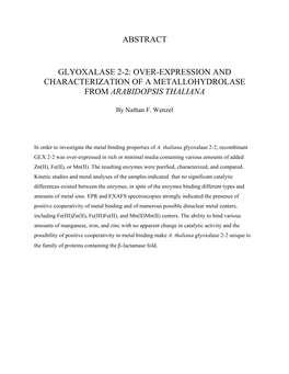 Over-Expression and Characterization of a Metallohydrolase from Arabidopsis Thaliana