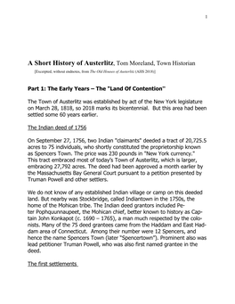 A Short History of Austerlitz, Tom Moreland, Town Historian [Excerpted, Without Endnotes, from the Old Houses of Austerlitz (AHS 2018)]