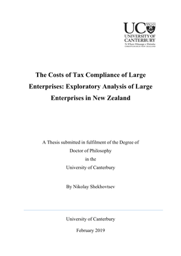 The Costs of Tax Compliance of Large Enterprises: Exploratory Analysis of Large Enterprises in New Zealand