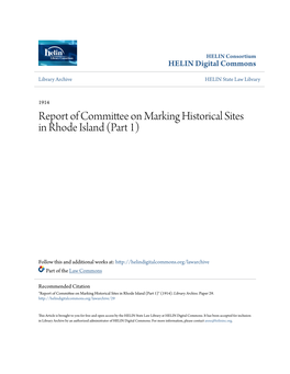 Report of Committee on Marking Historical Sites in Rhode Island (Part 1)