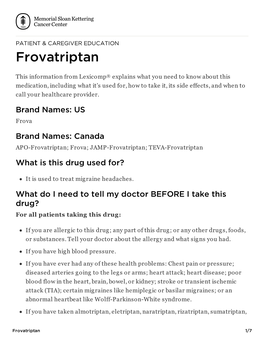 Frovatriptan | Memorial Sloan Kettering Cancer Center