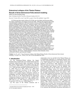 Extensional Collapse of the Tibetan Plateau: Results of Three-Dimensional Finite Element Modeling Mian Liu and Youqing Yang Dept