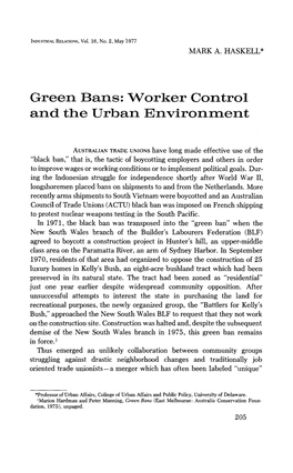 Green Bans: Worker Control and the Urban Environment