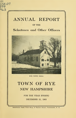Annual Report of the Selectmen and Other Officers Town of Rye, New