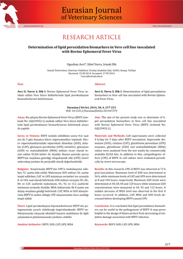 Eurasian Journal of Veterinary Sciences