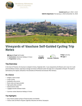 Vineyards of Vaucluse Self-Guided Cycling Trip Notes
