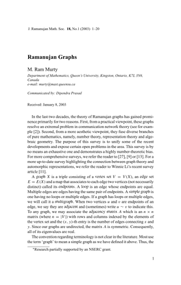 Ramanujan Graphs (M. Ram Murty, )