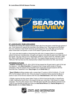 St. Louis Blues 2019-20 Season Preview ST. LOUIS