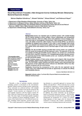 Novel Recombinant Traceable C-Met Antagonist-Avimer Antibody Mimetic Obtained by Bacterial Expression Analysis