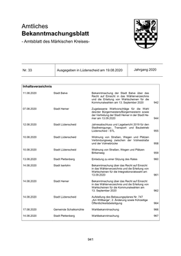 Amtliches Bekanntmachungsblatt - Amtsblatt Des Märkischen Kreises