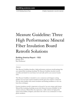 Measure Guideline: Three High Performance Mineral Fiber Insulation Board Retrofit Solutions