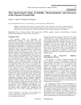 Mass Spectrometric Study of Stability, Thermochemistry and Structures of the Gaseous Oxyacid Salts