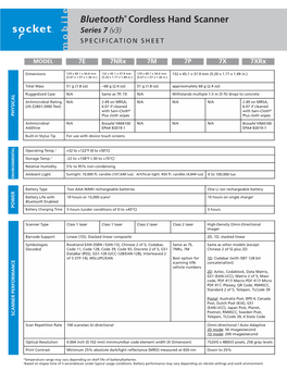 Socket Bluetooth Cordless Hand Scanner Series 7 Spec Sheet