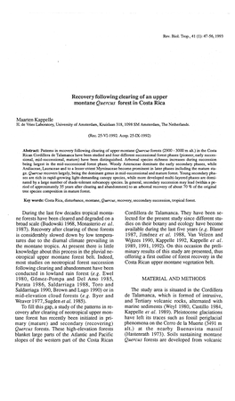 Recovery Following Clearing of an Upper Montane Quercus Forest in Costa Rica