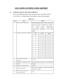Location Justification Report