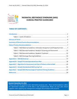 Neonatal Abstinence Syndrome (NAS) Clinical Guidelines