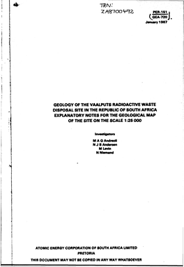 (J3ea-72Oj. GEOLOGY of the VAALPUTS RADIOACTIVE WASTE