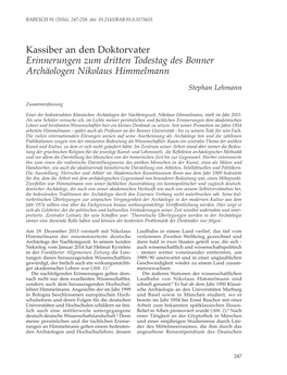 Kassiber an Den Doktorvater Erinnerungen Zum Dritten Todestag Des Bonner Archäologen Nikolaus Himmelmann