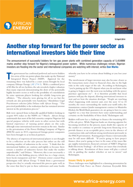 Another Step Forward for the Power Sector As International Investors Bide Their Time