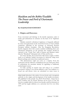 Hasidism and the Rebbe/Tzaddik: the Power and Peril of Charismatic Leadership