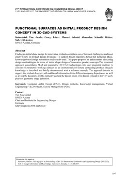 Functional Surfaces As Initial Product Design Concept In