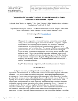 Compositional Changes in Two Small Mammal Communities During Succession in Southeastern Virginia