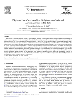 Flight Activity of the Blowflies, Calliphora Vomitoria and Lucilia Sericata, in the Dark