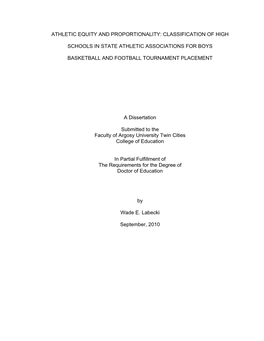 Athletic Equity and Proportionality: Classification of High