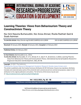 Learning Theories: Views from Behaviourism Theory and Constructivism Theory