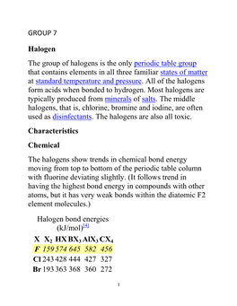 GROUP 7 Halogen the Group of Halogens Is the Only Periodic Table