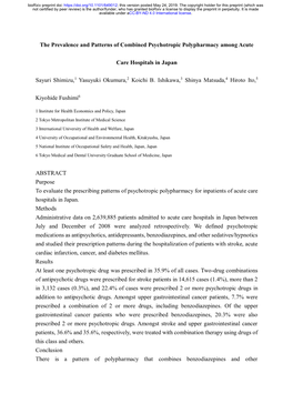 The Prevalence and Patterns of Combined Psychotropic Polypharmacy Among Acute