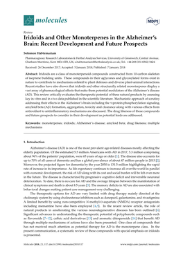 Iridoids and Other Monoterpenes in the Alzheimer's Brain