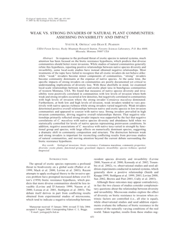 Weak Vs. Strong Invaders of Natural Plant Communities: Assessing Invasibility and Impact