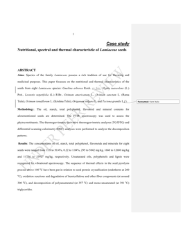 Case Study Nutritional, Spectral and Thermal Characteristic of Lamiaceae Seeds