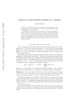 Arxiv:0911.5452V1 [Math.CO] 29 Nov 2009