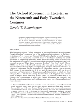 The Oxford Movement in Leicester in the Nineteenth and Early Twentieth Centuries Gerald T