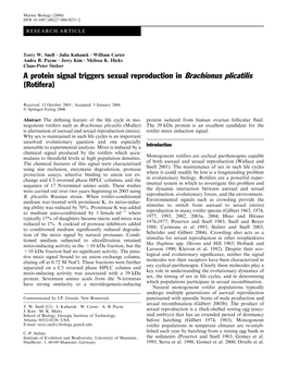 A Protein Signal Triggers Sexual Reproduction in Brachionus Plicatilis (Rotifera)