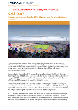 Sold Out? Update on Ticketing for the 2012 Olympic and Paralympic Games February 2012