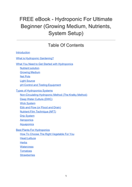 FREE Ebook - Hydroponic for Ultimate Beginner (Growing Medium, Nutrients, System Setup)