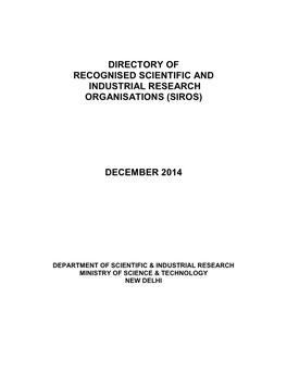 Directory of Recognised Scientific and Industrial Research Organisations (Siros)