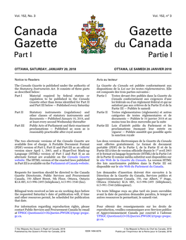 Partie I, Vol. 152, No 3 127