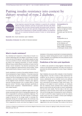 Putting Insulin Resistance Into Context by Dietary Reversal of Type 2 Diabetes R Taylor1