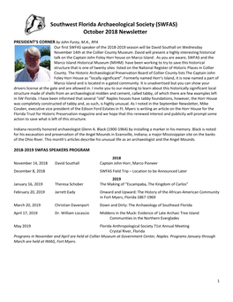 Southwest Florida Archaeological Society (SWFAS) October 2018 Newsletter